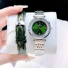Set đồng hồ nữ chính hãng Roberto Era RE084 dây da xanh lá vỏ silver size 32mm, kèm bộ dây kim loại và phụ kiện