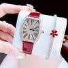 Set đồng hồ nữ chính hãng Roberto Era RE022 dây da đỏ mặt số la mã vỏ bạc silver size 36mm
