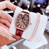 Set đồng hồ nữ chính hãng Roberto Era RE0224 dây da đỏ mận mặt số la mã, vỏ vàng hồng size 36mm