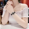 Đồng hồ nữ chính hãng Roberto Era RE0840 dây da đen mặt đá chảy size 32mm vỏ silver