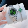 Set đồng hồ nữ chính hãng Roberto Era RE084 dây da xanh lá vỏ silver size 32mm, kèm bộ dây kim loại và phụ kiện