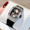 Đồng Hồ Nữ Hanboro Mặt Cười Dây Cao Su Đen Chính Hãng Đính Đá Silver Mặt Size 36mm Quartz
