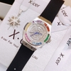 Set Đồng hồ nữ X-cer chính hãng dây cao su đen vỏ bạc size 34mm - Mặt đồng hồ đính đá màu