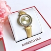 Đồng hồ nữ chính hãng Roberto Era RE084 dây da vàng mặt đá chảy size 32mm vỏ vàng gold