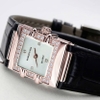 Đồng hồ nữ chính hãng Roberto Era RE1601 dây da đen mặt trắng vuông size 20x30mm vỏ rose gold