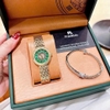 Đồng Hồ Nữ Franklin FL5688 Chính Hãng Dây Thép Vàng Gold Mặt Xanh Lá Size 29mm Viền Đá Tặng Kèm Lắc Tay