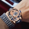 Đồng Hồ Nam Hanboro Automatic Dây Da Xanh Đậm Vỏ Rose Gold Mặt Rồng Size 44mm HBR1018