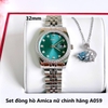 Set đồng hồ nữ Amica chính hãng màu bạc mặt xanh pastel size 32mm - Đồng hồ Amica A059