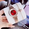 Set đồng hồ nữ chính hãng Roberto Era RE0848 dây da đỏ vỏ rose size 32mm kèm bộ dây kim loại và phụ kiện