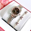 Set đồng hồ nữ Amica chính hãng màu demi vàng hồng mặt nâu size 32mm - Đồng hồ Amica A059