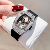Đồng Hồ Nữ Hanboro Mặt Cười Dây Cao Su Đen Chính Hãng Đính Đá Silver Mặt Size 36mm Quartz