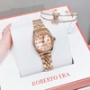 Đồng Hồ Nữ Roberto Era Dây Thép Vàng Hồng Viền Đá Size 28mm Roberto Era RE120