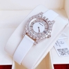 Đồng hồ nữ chính hãng Roberto Era RE8344 dây da lụa màu trắng vỏ silver, mặt đồng hồ đính đá size 32mm