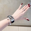 Đồng Hồ Nữ Hanboro Mặt Cười Dây Cao Su Đen Chính Hãng Đính Đá Silver Mặt Size 36mm Quartz