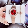 Set đồng hồ nữ chính hãng Roberto Era RE0848 dây da đỏ vỏ rose size 32mm kèm bộ dây kim loại và phụ kiện