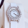 Đồng hồ nữ chính hãng Roberto Era RE8344 dây da lụa màu trắng vỏ silver, mặt đồng hồ đính đá size 32mm