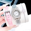 Set đồng hồ nữ chính hãng Roberto Era RE834 dây da lụa hồng size 32mm mặt đính đá - Kèm dây kim loại và phụ kiện
