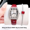 Đồng hồ Rivero nữ chính hãng, đồng hồ Rivero R9007 dây da đỏ vỏ silver size 34mm