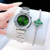 Set đồng hồ nữ chính hãng Roberto Era RE084 dây da xanh lá vỏ silver size 32mm, kèm bộ dây kim loại và phụ kiện