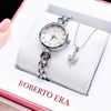 Set đồng hồ nữ chính hãng Roberto Era RE2801 màu bạc mặt xà cừ trắng, size mặt 28mm nhỏ xinh