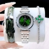 Set đồng hồ nữ chính hãng Roberto Era RE084 dây da xanh lá vỏ silver size 32mm, kèm bộ dây kim loại và phụ kiện
