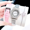 Set đồng hồ nữ chính hãng Roberto Era RE834 dây da lụa hồng size 32mm mặt đính đá - Kèm dây kim loại và phụ kiện