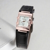 Đồng hồ nữ chính hãng Roberto Era RE1601 dây da đen mặt trắng vuông size 20x30mm vỏ rose gold