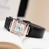 Đồng hồ nữ chính hãng Roberto Era RE1601 dây da đen mặt trắng vuông size 20x30mm vỏ rose gold