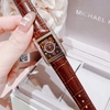 Set Đồng Hồ Nữ Roberto Era Dây Da Nâu Mặt Chữ Nhật Size 28mm Viền Mặt Đính Đá Vỏ Rose Gold RE350