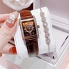 Set Đồng Hồ Nữ Roberto Era Dây Da Nâu Mặt Chữ Nhật Size 28mm Viền Mặt Đính Đá Vỏ Rose Gold RE350