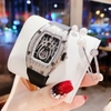 Set Đồng Hồ Nữ Hanboro Mặt Nhện Dây Cao Su Đen Chính Hãng Đính Đá Silver Size 31x44mm Quartz Tặng Kèm Lắc Tay