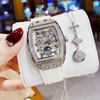 Đồng hồ Hanboro nữ dây cao su đính đá chính hãng, Hanboro moonphase mặt vuông size 36mm