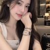 Đồng Hồ Hanboro Nữ Chính Hãng Dây Da Đen Mặt Cam Sữa Viền Đính Đá Size 34mm Quartz Japan Tặng Kèm Vòng Tay