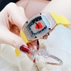Set Đồng Hồ Nữ Hanboro by Huboler Quartz Dây Cao Su Vàng Mặt Trái Tim Size 36mm