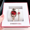 Set Đồng Hồ Lắc Tay Nữ Roberto Era Horsebit Dây Rose Gold Mặt Đỏ Size 28mm - RE9201
