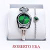 Set Đồng Hồ Lắc Tay Nữ Roberto Era Horsebit Mặt Xanh Lá Size 28mm - RE9104