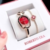 Set Đồng Hồ Lắc Tay Nữ Roberto Era Horsebit Dây Rose Gold Mặt Đỏ Size 28mm - RE9201