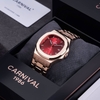 Đồng Hồ Nam Carnival 8160G Tự Động Mặt Đỏ Dây Kim Loại Vàng Hồng Size 41mm