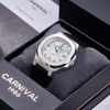 Đồng Hồ Nam Carnival 8160G Tự Động Mặt Trắng Xà Cừ Dây Da Đen Silver 41mm