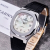Đồng Hồ Nam Carnival 8160G Tự Động Mặt Trắng Xà Cừ Dây Da Đen Silver 41mm