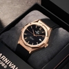 Đồng Hồ Nam Carnival 8168G Tự Động Mặt Đen Dây Cao Su Đen Vỏ Vàng Hồng 42mm