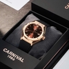 Đồng Hồ Nam Carnival 8168G Tự Động Mặt Nâu Dây Cao Su Đen Vỏ Vàng Hồng 42mm