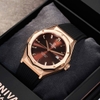 Đồng Hồ Nam Carnival 8168G Tự Động Mặt Nâu Dây Cao Su Đen Vỏ Vàng Hồng 42mm