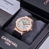 Đồng Hồ Nam Carnival 8168G Tự Động Mặt Trắng Xà Cừ Dây Cao Su Đen Vàng Hồng 42mm