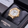 Đồng Hồ Nam Carnival 8168G Tự Động Mặt Trắng Xà Cừ Dây Cao Su Đen Vỏ Vàng 42mm