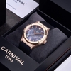 Đồng Hồ Nam Carnival 8168G Tự Động Mặt Xà Cừ Dây Cao Su Đen Vỏ Vàng Hồng 42mm