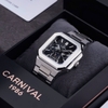 Đồng Hồ Nam Carnival 8187G Tự Động 6 Kim Mặt Đen Dây Kim Loại Silver Size 42mm