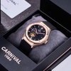 Đồng Hồ Nam Carnival 8189G Tự Động Mặt Đen Dây Cao Su Đen Vàng Hồng 42mm