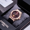Đồng Hồ Nam Carnival 8189G Tự Động Mặt Nâu Dây Cao Su Đen Vàng Hồng 42mm