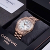 Đồng Hồ Nam Carnival 8907G Tự Động Mặt Trắng Xà Cừ Đính Đá Vỏ Vàng Hồng 40mm